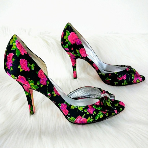 BETSEY JOHNSON Floral High Heels 10M - Picture 3 of 5